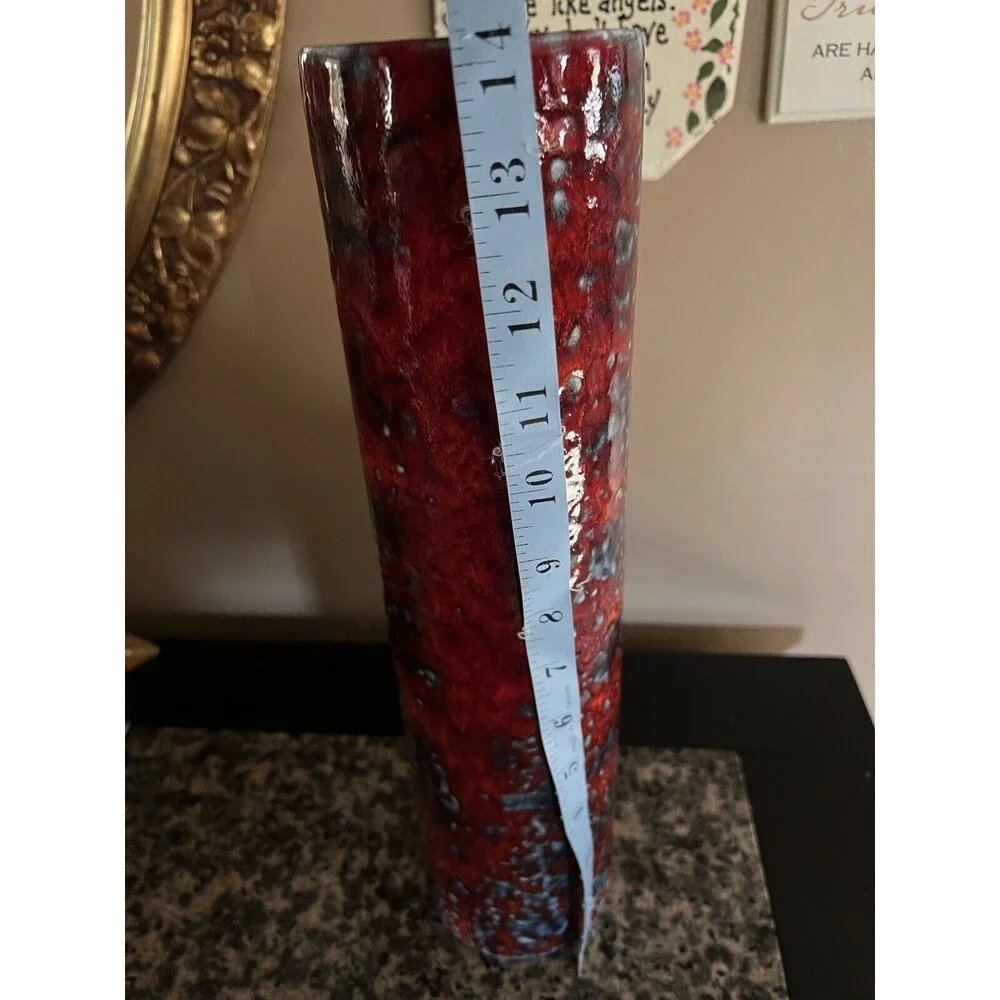 Destinos S.A. Portugal Red Grey Speckled Round Flower Vase Pottery Mid Century